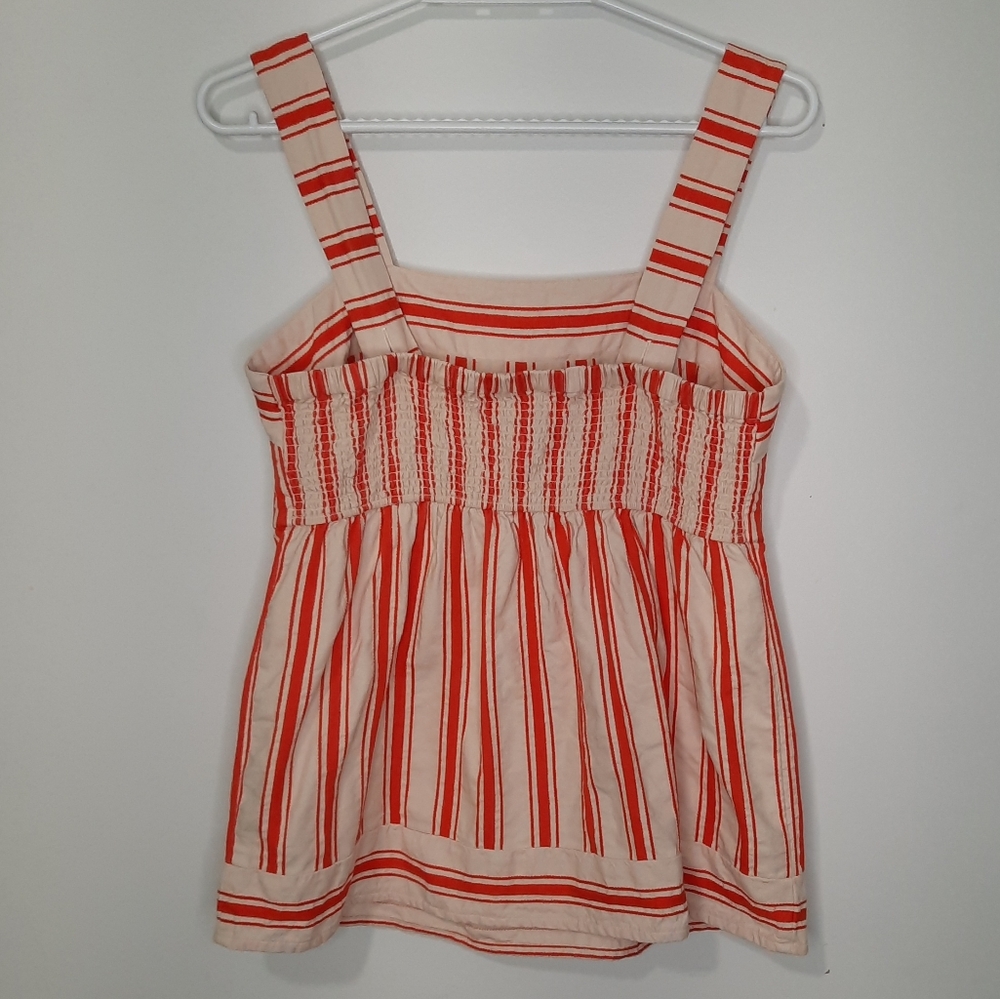 Cabi Brunch Tank Top Sleeveless Cotton Linen Cream Orange Stripe Womens Size S - Picture 8 of 13